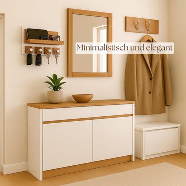 Сучасне ключниця Alakay з полицею - блискуче дерев'яне ключниця для стильного зберігання ключів, підставка для ключів. Ідеально підходить для дому або офісу, практична та елегантна (білий)