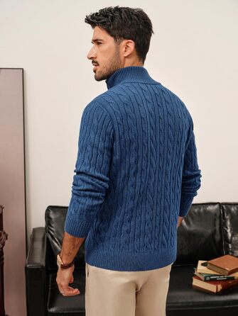 Кардиган чоловічий PJ PAU JONES з коміром-стійкою та блискавкою, в'язаний візерунок, колір морської хвилі (XXL, Indigo)