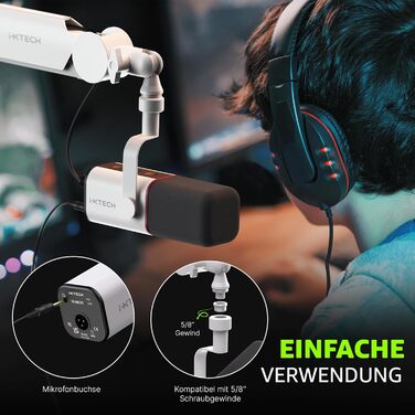 IXTECH Мікрофон з нирковою характеристикою RGB, USB/XLR, для студії, подкастів, стрімінгу, геймінгу та запису голосу, білий