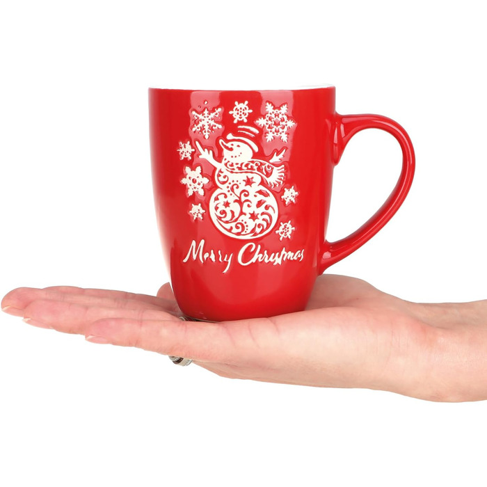 4 чашки для кави Com-Four® з кераміки, 250 мл, святковий дизайн (червоний/сірий/зелений/синій)