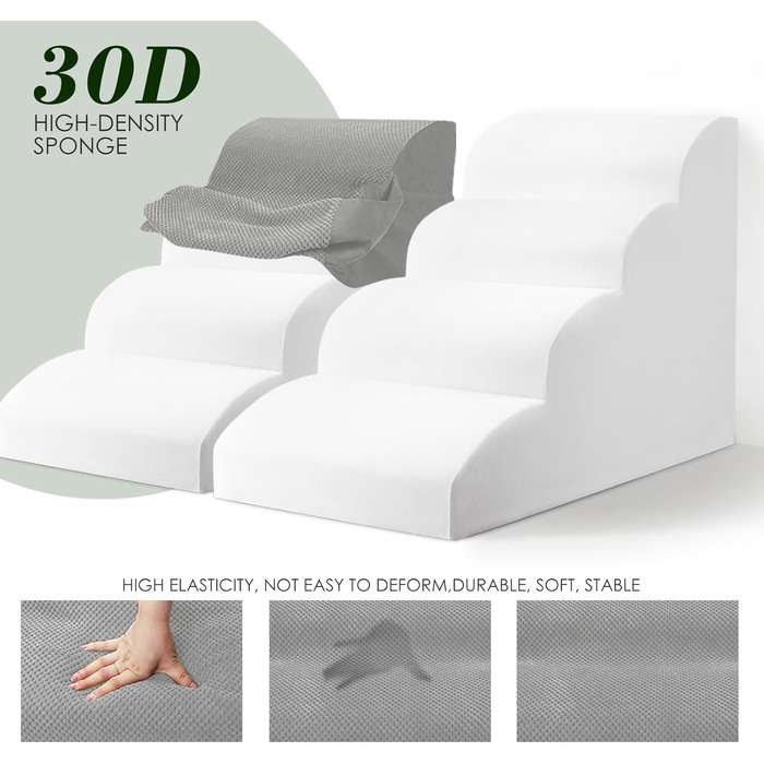 Dog stairs for small dogs, 4 steps pet stairs made of foam with waterproof cover, removable dog ramp cat stairs for sofa bed, send 1 lint roller