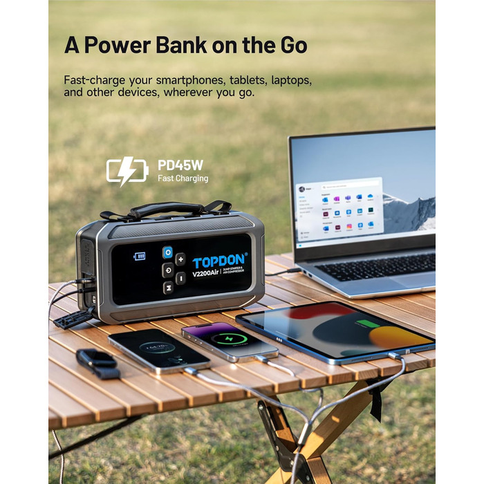 TOPDON V2200Air: Портативний стартер та компресор для авто (2200A, 150PSI)