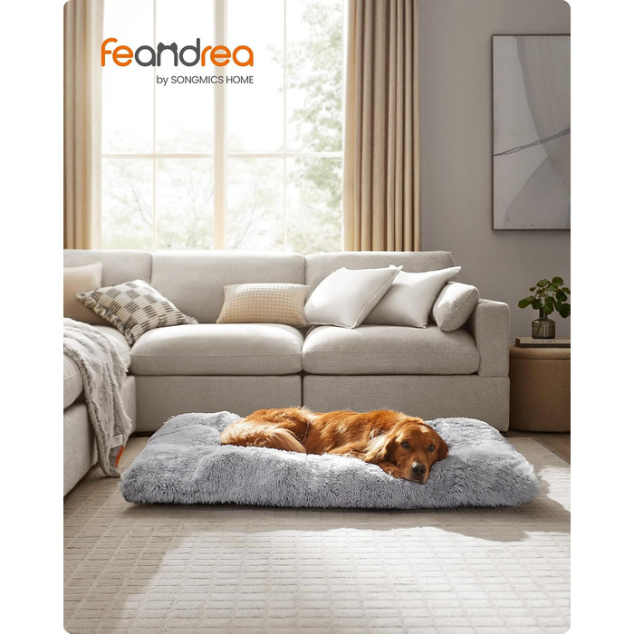 Ліжко для собак Feandrea з м'яким лежаком, плюшеве, 65x45 см, машинне прання, багатофункціональне, Ombré-Grey PGW200G01