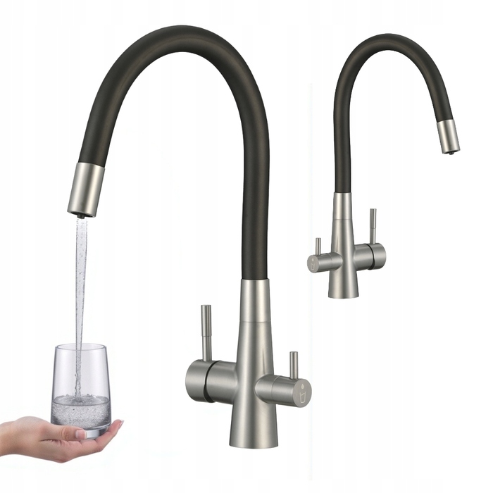 Змішач для мийки з гнучким виливом та фільтром, чорний, RIVECO Laveo