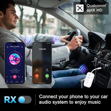 Bluetooth адаптер-трансмітер та ресивер 2-в-1 для літака та аудіосистем, версія 5.4, aptX, 3.5мм Jack (білий)