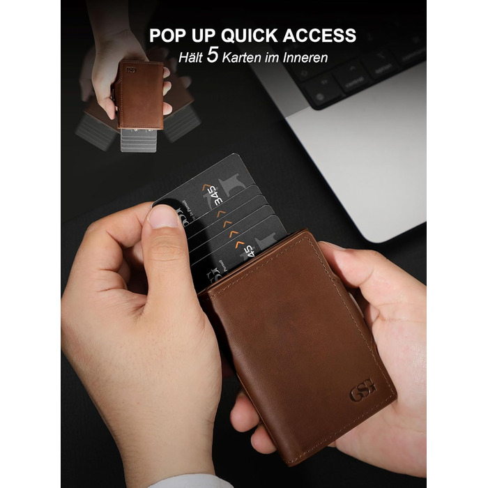 GSG SINCE 1998 Men's Leather Wallet, Slim Wallet with Coin Pocket & RFID Protection Card Holder Portomonee for 9-10 Cards, Slim Wallet for Men brown