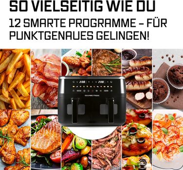 Фритюрниця готує без олії GOURMETmaxx 9л (2x4,5л) з цифровим дисплеєм, таймером та захистом від перегріву, чорна