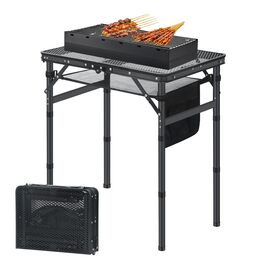 Складний кемпінговий стіл для пікніка, грилю, саду, пляжу 60x40x26.5/41.5/67.5 см, регульована висота, чорний