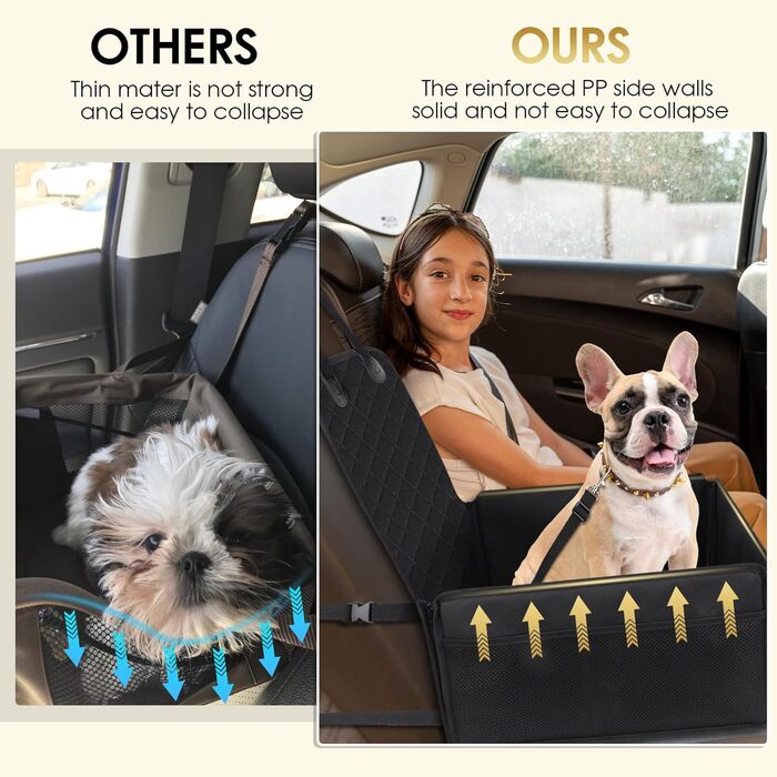 Автомобільний лежак для собак на заднє сидіння, чорний. Міцний, водонепроникний, з ременями безпеки. Підходить для собак малого та середнього розміру.