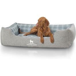 Knuffelwuff Dog Bed Dreamline from Velour XXL 120 x 85cm - Removable Cover - Easy to Clean - for Large, Medium and Small Dogs (Grey/Green, L 105 x W 75 x H 25 cm)