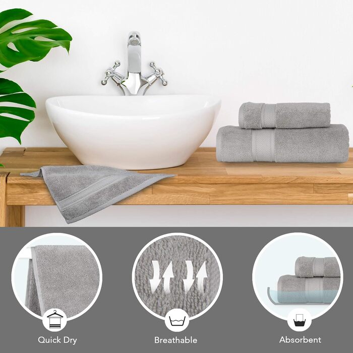 Набір рушників для ванної NOVA Luxury Linen готельного якості, турецька бавовна, 6 предметів, колір Mirage Grey