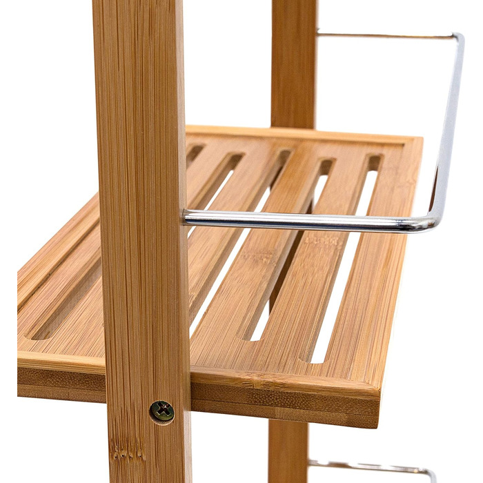 Relaxdays Shower Shelf made of Bamboo HxBxT: approx. 53 x 38 x 15.5 cm Shower shelf with 2 shelves made of moisture-resistant wood Hanging shelf for the bathroom as a practical hanging shelf with 4 towel hooks, natural