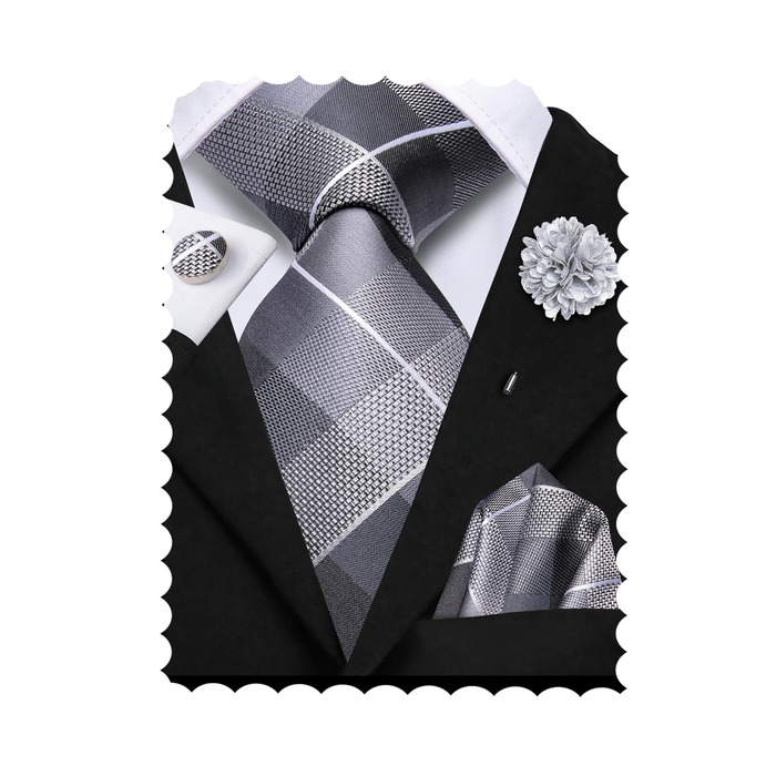 Чоловіча краватка Hi-Tie: чорний, рожевий, синій, зелений візерунок павліконі, клітинка, смужка, крапки. Комплект з кишеньковим хустиною та краватковою застібкою для весілля, офіційних заходів та бізнесу