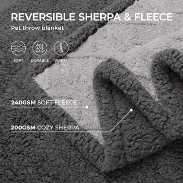 Водонепроникний коврик для собак Luciphia, миючий, для собак, котів, цуценят, м'який флісовий коврик з Sherpa, середнього та великого розміру для ліжка, дивана, софи, (102 * 145cm) (145 * 165cm), сірий в клітинку