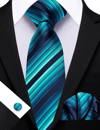 Комплект краваток Barry.Wang: краватка, кишеньковий хустинка, запонки (синьо-зелена смужка)