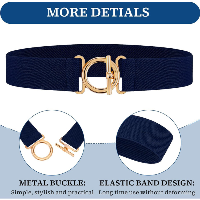 Жіночий еластичний ремінь Amaxiu з золотистою пряжкою, вузький для джинсів, штанів, суконь (темно-синій)