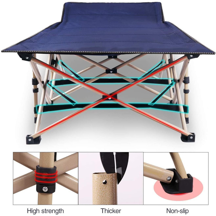 Розкладне ліжко для кемпінгу CampMax: міцне, XXL, 190 x 71 x 38 см, для відпочинку на природі, блакитне