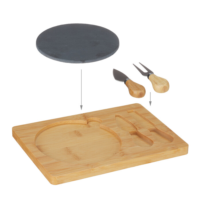 Relaxdays Bamboo Cheese Board with 2-Piece Utensil Set