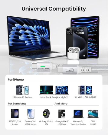 Кабель USB-C 100W з підтримкою PD3.0: 2M, нейлон, для iPhone, Samsung, Pixel, iPad, MacBook