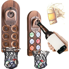 Bottle Opener Wall Mount with Bottle Cap Collector, Magnetic Bottle Opener Wall, Wall Bottle Opener with Catch Basin, Beer Gifts for Men, Dad, Husband, Bar Accessories for Home, Outdoors (Style 5)