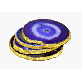 Natural agate coasters, for bar, beer, coffee, tea, set of 4, perfect table accessory, tableware (Blue)