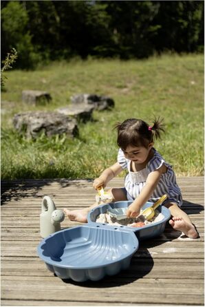 Smoby Life 850210 Mini Sandpit with Double Filling – Watering Can – Shovel + Rake – Play Beach – Recycled Plastic – from 18 Months