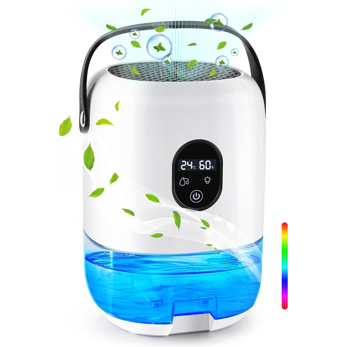 BuzzoXerex Зволожувач повітря 1000 мл, компактний, портативний, з дисплеєм температури та вологості, нічний режим, 7 кольорових підсвіток