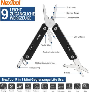 9-in-1 Mini Multitool with Needle-Nose Pliers, Scissors, SIM Extractor, and Screwdriver - For Travel, EDC, TSA Approved, Blade-Free (Mini Sailor Lite)
