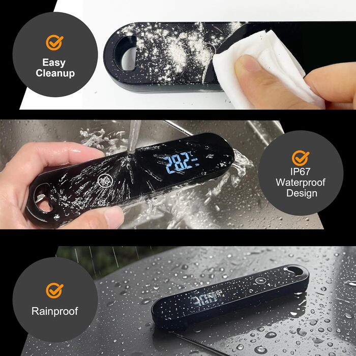 Термометр кухонний Charmline для м'яса, випічки та грилю, точне вимірювання ±0,3°C, автоматичне повороти дисплея