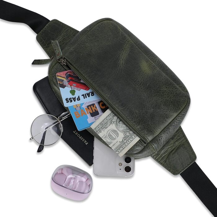 Сумка на пояс шкіряна TheAntiq, 20,3 x 12,7 x 7,6 см (8 x 5 x 3 дюйми), з багатьма кишенями, регульованим ремінцем, для подорожей та повсякденного використання, зелена