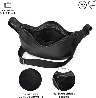 Сумка через плече Berliner Bags Luna, шкіряна напівмісяць, чорна. Жіноча сумка-багет