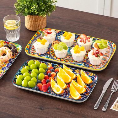 Vancasso Porcelain Serving Platter Set, SIMI Rectangular Plate Set, Bohemian Dinner Plates, Cake Plates, Dessert Plates, Breakfast Plates, 3 Sizes Serving Platters