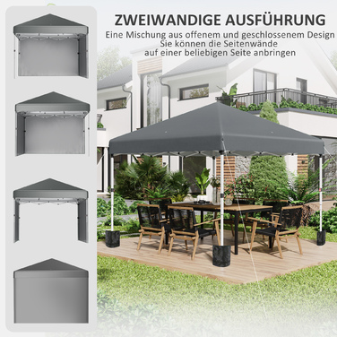 Outsunny Folding Gazebo 2.97 x 2.97 m with Side Walls, UV Protection Camping Tent, Party Tent with Sandbag, Steel Dark Gray for Garden & Terrace