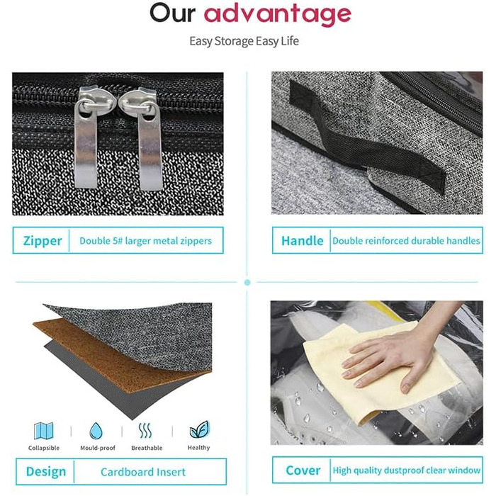 Підліжкова комода для взуття Homyfort 2 шт. з прозорим кришкою - органайзер для взуття. Містка коробка для зберігання взуття з 14 + 4 відділеннями, сірий льон, XDUBS14S4 (Чорний, XL)