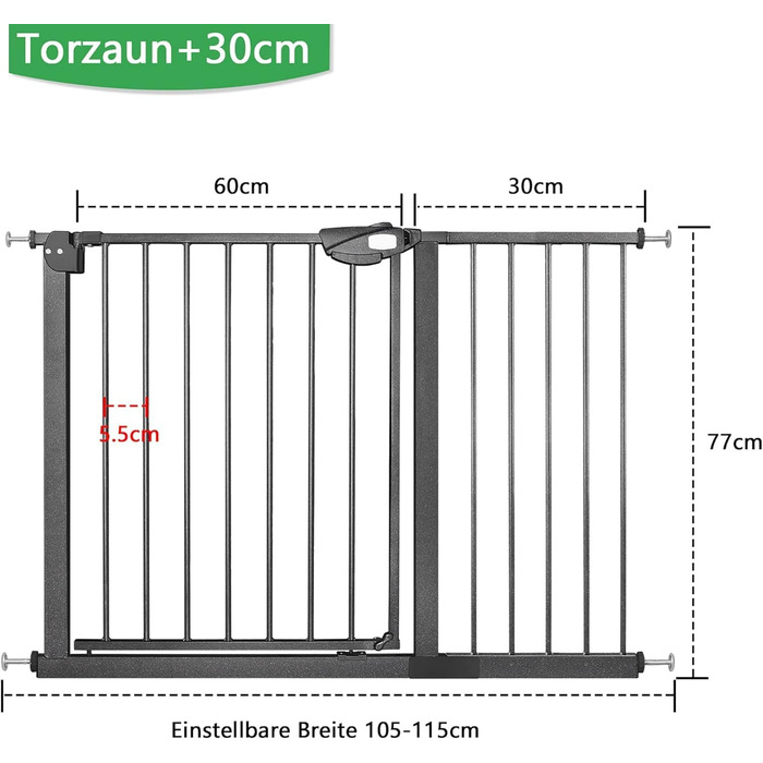 Захист для дитячих воріт HENGMEI: автоматичне закриття, захист від ударів, без свердління, 180° відкривання (75-85 см, білий)