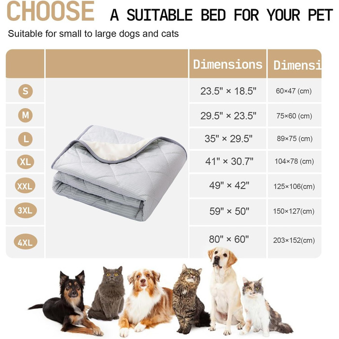 Килимок для собак та котів, ультрам'який, водонепроникний, 75x60 см, можна прати, з двостороннім охолодженням та підігрівом для цілорічного комфорту, сірий та білий (89x75 см, сірий та білий)