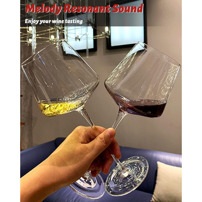 Набір келихів для червоного вина Physkoa Kristall-Rotweingläser 4 шт. - 600 мл, сучасний дизайн, келихи з високою ніжкою, квадратна форма, ручна виготовлення, для насиченого вина