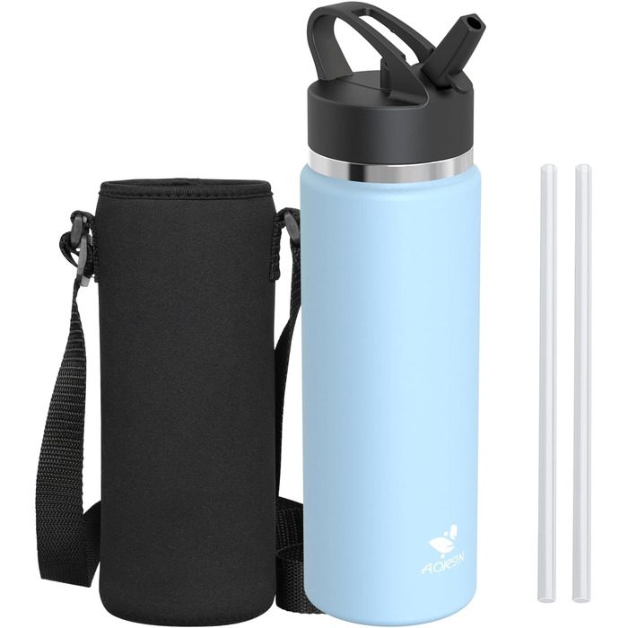 AORIN Stainless Steel Water Bottle, 500ml/750ml/1L Leak-Proof Water Bottle with Straw, BPA-Free Drinking Bottle for Kids, Vacuum-Insulated Thermos for Sports, School, Fitness, Outdoors