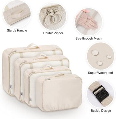 Набір органайзерів для валізи MURISE (8/6 шт.) - кубики для пакування, система організації подорожей, бежевий колір
