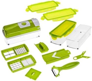 Genius Nicer Dicer Smart - набір для нарізки овочів та фруктів, 13 частин | Овочевий, цибулевий, фрутовий нарізник | Нарізання, кубики, соломка, стружка, чистка, зберігання | Мандоліна, мультиінструмент | Новий, 22.2 x 10 x 8.2 см, кольору ківі