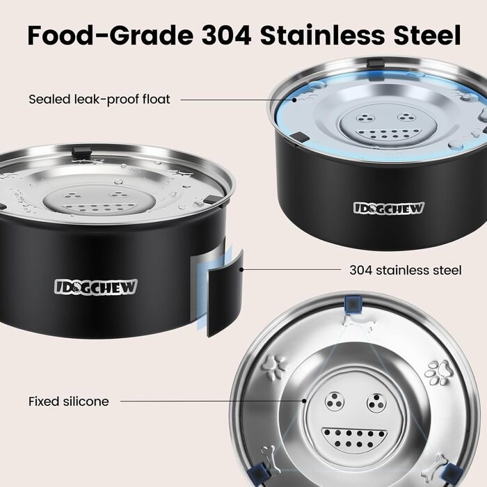 Миска для собак без облизування, нержавіюча сталь, 3L, чорна, з антиковзним дном, легко миється, для собак
