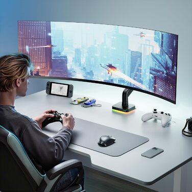 Кріплення для монітора ARES WING RGB - тримач для ігрового монітора, 17-49 дюймів, підходить для важких (20 кг) та вигнутих моніторів, регульована висота, чорний