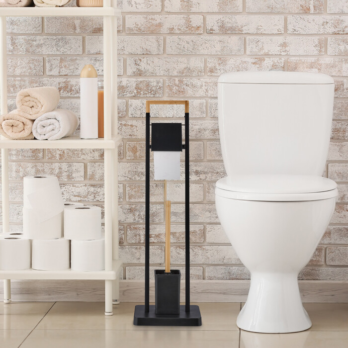 Relaxdays Toilet Set Bamboo & Stainless Steel