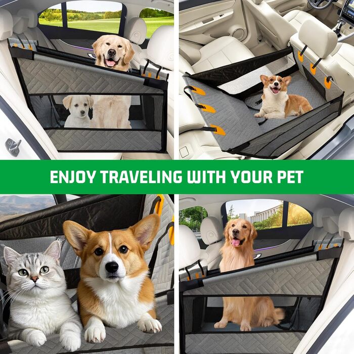 Надійний автокрісло для собак, посилене автокрісло для середніх та великих собак, водонепроникне, неслизьке, з захистом від подряпин, з 3 ременями кріплення