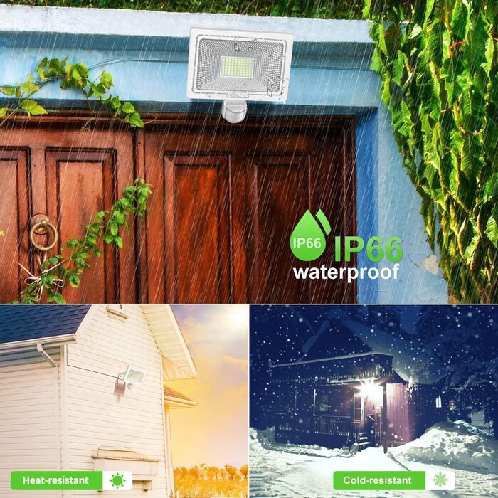 CLY 60W LED Floodlight with Motion Sensor Outdoor 5200LM Super Bright 6500K Cool White LED Floodlight IP66 Waterproof Outdoor Spotlight Brightness Adjustable Spotlight for Garden Garage Yard Sports Field Backyard