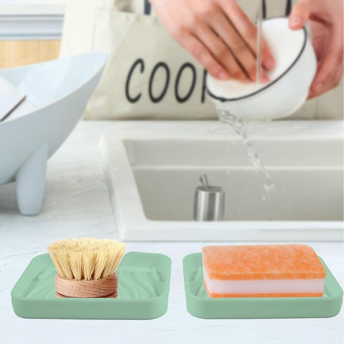 Силіконові мильниці з дренажем (2 шт.) - мильниця для душу, ванни, умивальника, кухні (білий, зелений)