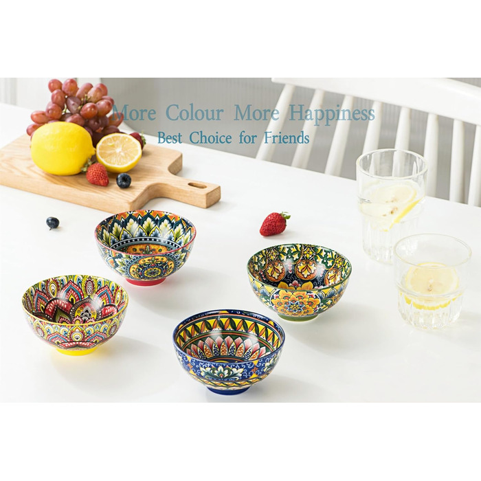 Набір супових тарілок Henten Home, 4 шт. - 360 мл, кераміка, для супу, десерту, морозива, богемний стиль