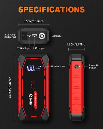Бустер для автомобіля Cy8 5000A — Потужний пусковий пристрій (Jump Starter) для бензинових двигунів до 8л та дизельних до 6л, 12V, з LED-ліхтарем та EVA-кейсом