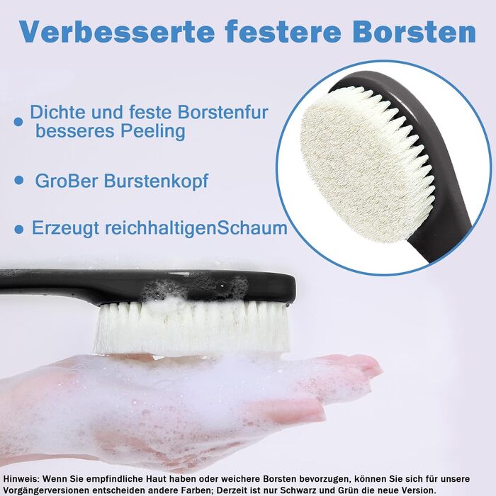 Масажна щітка для тіла з довгим руків'ям - чорна (PE) для пілінгу та масажу