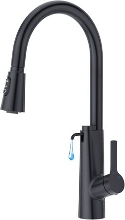 Кран кухонний CREA Wasserfall висувний з дозатором мила, нержавіюча сталь, 360° оберт, 4 режими, матовий чорний